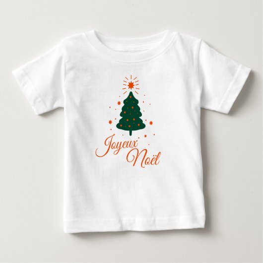 Joyeux Noël en rouge : sapin classique et joyeux ベビーTシャツ (正面)