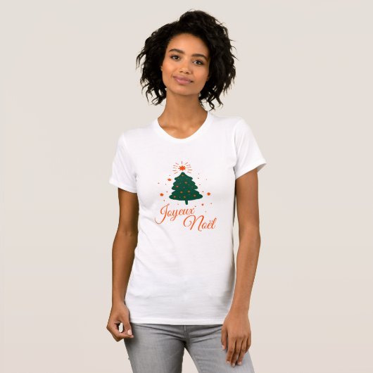 Joyeux Noël en rouge : sapin classique et joyeux Tシャツ (正面フル)