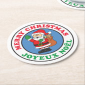 Joyeux Noel French Christmas Santa ラウンドペーパーコースター (アングル)
