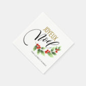 Joyeux Noel Holly写真パーソナライズされた |クリスマス スタンダードカクテルナプキン (角)