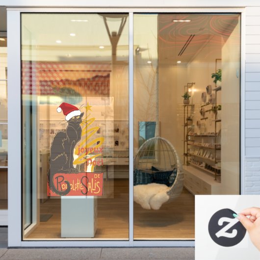 Joyeux Noel Le Chat Noir With Stylized Golden Tree ウィンドウサイン (店舗窓)