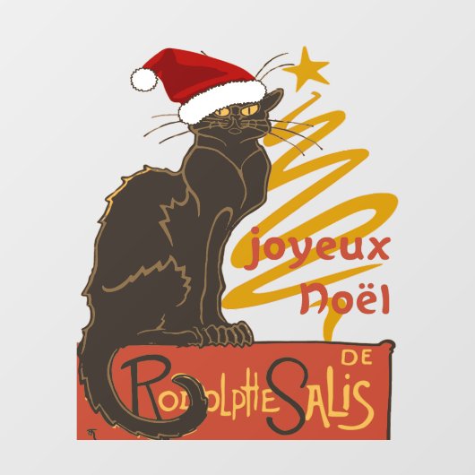 Joyeux Noel Le Chat Noir With Stylized Golden Tree ウィンドウサイン (シート)