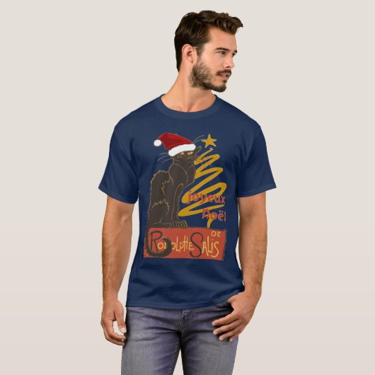 Joyeux Noel Le Chat Noir With Stylized Golden Tree Tシャツ (正面フル)