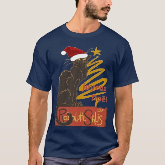 Joyeux Noel Le Chat Noir With Stylized Golden Tree Tシャツ (正面)