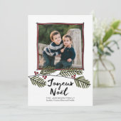 Joyeux Noel - Merry Christmas Photo Pine Branches シーズンカード (スタンド正面)