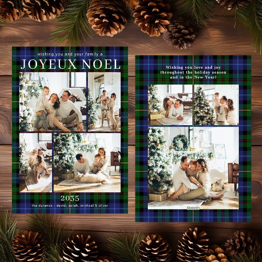 Joyeux Noel Multi Photo Green Plaid Holiday Card シーズンカード