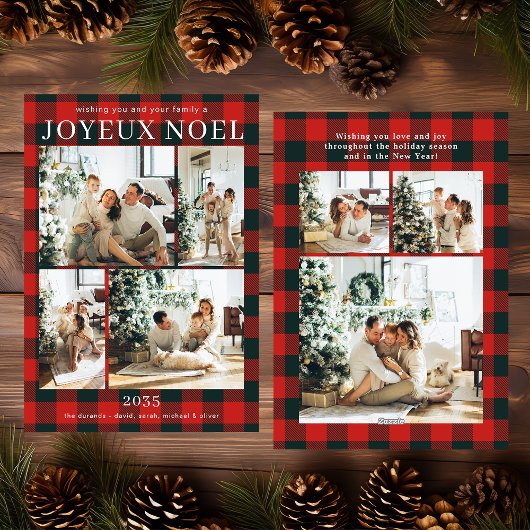 Joyeux Noel Multi Photo Red Buffalo Plaid シーズンカード
