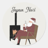 Joyeux Noël Père Noël devant la Cheminée ラウンドシール (正面)