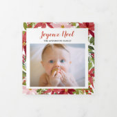 Joyeux Noel Red Poinsettia花ベビー数々の写真 三つ折りクリスマスカード (カバー)