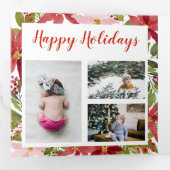 Joyeux Noel Red Poinsettia花ベビー数々の写真 三つ折りクリスマスカード (内部最初)