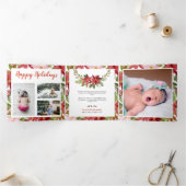 Joyeux Noel Red Poinsettia花ベビー数々の写真 三つ折りクリスマスカード (内部)