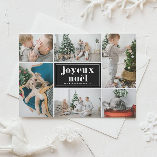 Joyeux Noël Retro Typography Black Photo Collage シーズンカード
