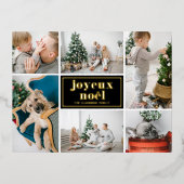 Joyeux Noël Retro Typography Black Photo Collage 箔シーズンポストカード (正面)