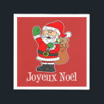 Joyeux Noel Santa フランスの Christmas (ON RED) スタンダードカクテルナプキン<br><div class="desc">Joyeux Noel Santaフランスの Christmas Red Napkins.サンタクロースの可愛いフランスの漫画のナプキンで「メリークリスマス」と言いなさい。クリスマスフランスのパーティーを持つ家庭に最適。これらの休日のナプキンでフェスティバルムードフランスのでゲストを得る。</div>