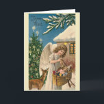 「Joyeux Noel Vintageクリスマスカード」 シーズンカード<br><div class="desc">Susan Epps Oliverの設計。ヴィンテージフランスのはクリスマスの天使の笛と遊クリスマスの玩具のバスケットの写真を撮る運。</div>