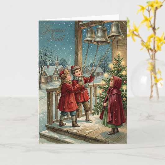 Joyeux Noel Vintage Bells Card カード (黄色い花)