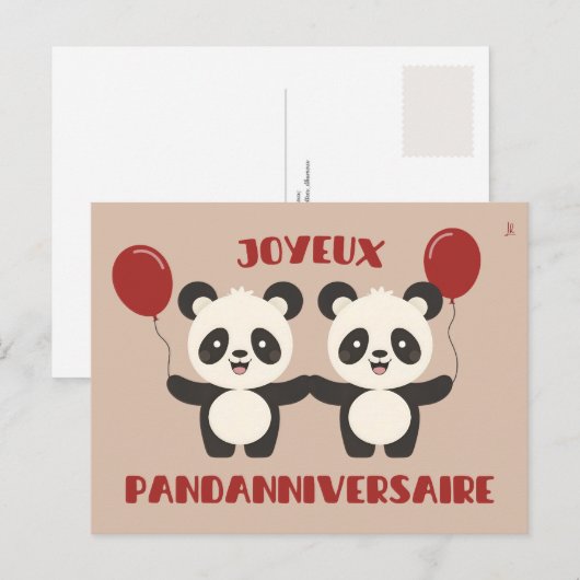 Joyeux pandanniversaire - jeu de mots anniversaire ポストカード (正面/裏面)