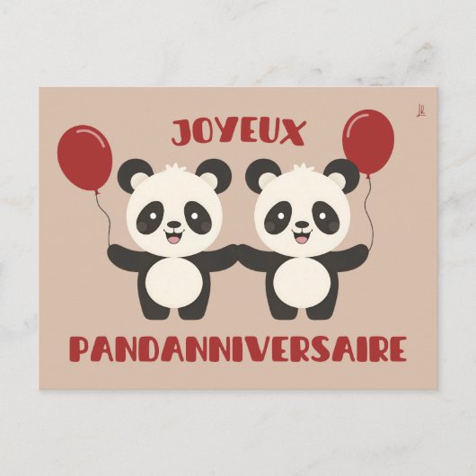 Joyeux pandanniversaire - jeu de mots anniversaire ポストカード (正面)