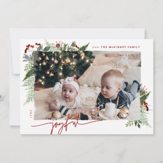 JOYFULモダン Script Boho Greenery Burgundy Beige シーズンカード (正面)