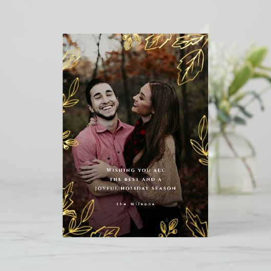 Joyful金ゴールドリーフフレームホリデーフォトカード 箔シーズンカード (立ち正面)