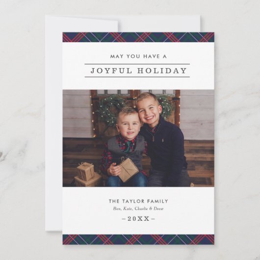 Joyful エレガント Navy Red GreenタータンチェックPlaid写真 シーズンカード (正面)