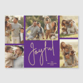 JOYFUL クリスマス 5枚の写真入りパープルマグネットカード (正面)