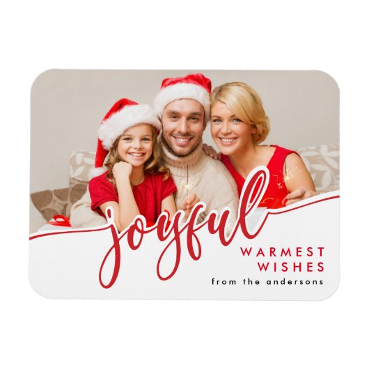JOYFUL -トレンディー赤白クリスマスホリデー写真 マグネット (横)