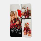 Joyful ミニマル Photo Collage Present Ribbon Black メタルオーナメント (正面左)