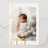 Joyful モダン2写真クリスマス 箔シーズンカード (正面)
