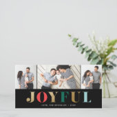Joyful モダン 3フォトクリスマスホリデーカード (スタンド正面)