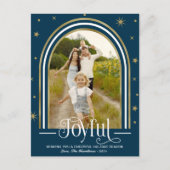 Joyful モダン Arch Frameファミリーフォトブルー シーズンポストカード (正面)