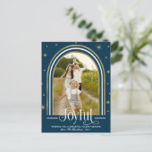 Joyful モダン Arch Frameファミリーフォトブルー シーズンポストカード (スタンド正面)