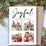 JOYFUL モダン Black Scriptシンプル Photo Collage シーズンカード<br><div class="desc">JOYFUL モダン Black Scriptシンプル Photo Collage Holiday Card.カスタマイズ可能パーソナライズされたで休日の挨拶を友達、同僚や家族に送信するシンプル、シックでモダン、4フォトコラージュのデザインフェスティバルエレガント、自然なミニマルスタイルの丸いカード！4枚の写真コラージュの上に「Joyful」フレームの美しい書道が前面に並ぶ。書道の下には、あなたの家族のカスタム名前からのタイポグラフィの挨拶メッセージがモダンある。反転して、美しいニュートラルな茶色の紙背景を明らかにする。</div>