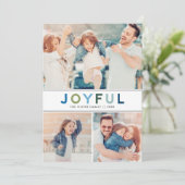 Joyful モダン Blue Greenレタリングフォトコラージュ シーズンカード (スタンド正面)