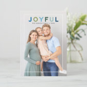 Joyful モダン Blue Greenレタリング写真 シーズンカード (スタンド正面)