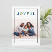 Joyful モダン Blue Greenレタリング写真 シーズンカード (スタンド正面)