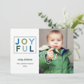 Joyful モダン Blue Greenレタリング写真 シーズンカード (スタンド正面)