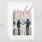 Joyful モダン Christmas手書きスクリプトフォトH シーズンカード (正面/裏面)