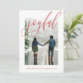 Joyful モダン Christmas手書きスクリプトフォトH シーズンカード (スタンド正面)