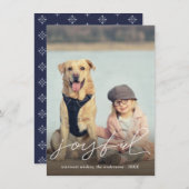 Joyful モダン Christmas手書きスクリプト写真 シーズンカード (正面/裏面)