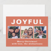 Joyful モダン Christmas Coral Photo Collage シーズンカード (正面/裏面)