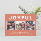 Joyful モダン Christmas Coral Photo Collage シーズンカード (スタンド正面)