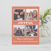 Joyful モダン Christmas Coral Photo Collage シーズンカード (スタンド正面)
