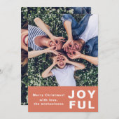 Joyful モダン Christmas Orange Coral Two Photo シーズンカード (正面/裏面)