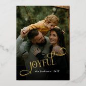 Joyful モダン Family 2写真クリスマス 箔シーズンカード (正面)