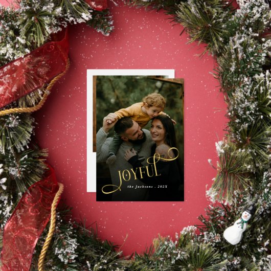 Joyful モダン Family 2写真クリスマス 箔シーズンカード (インサイチュ)
