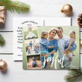 Joyful モダン Hand Lettered Holiday Photo Collage ポストカード