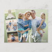 Joyful モダン Hand Lettered Holiday Photo Collage ポストカード (正面)