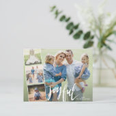 Joyful モダン Hand Lettered Holiday Photo Collage ポストカード (スタンド正面)