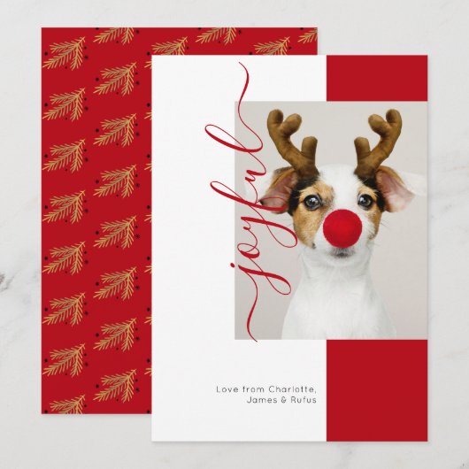 Joyful モダン Holiday Photo Card 招待状 (正面/裏面)